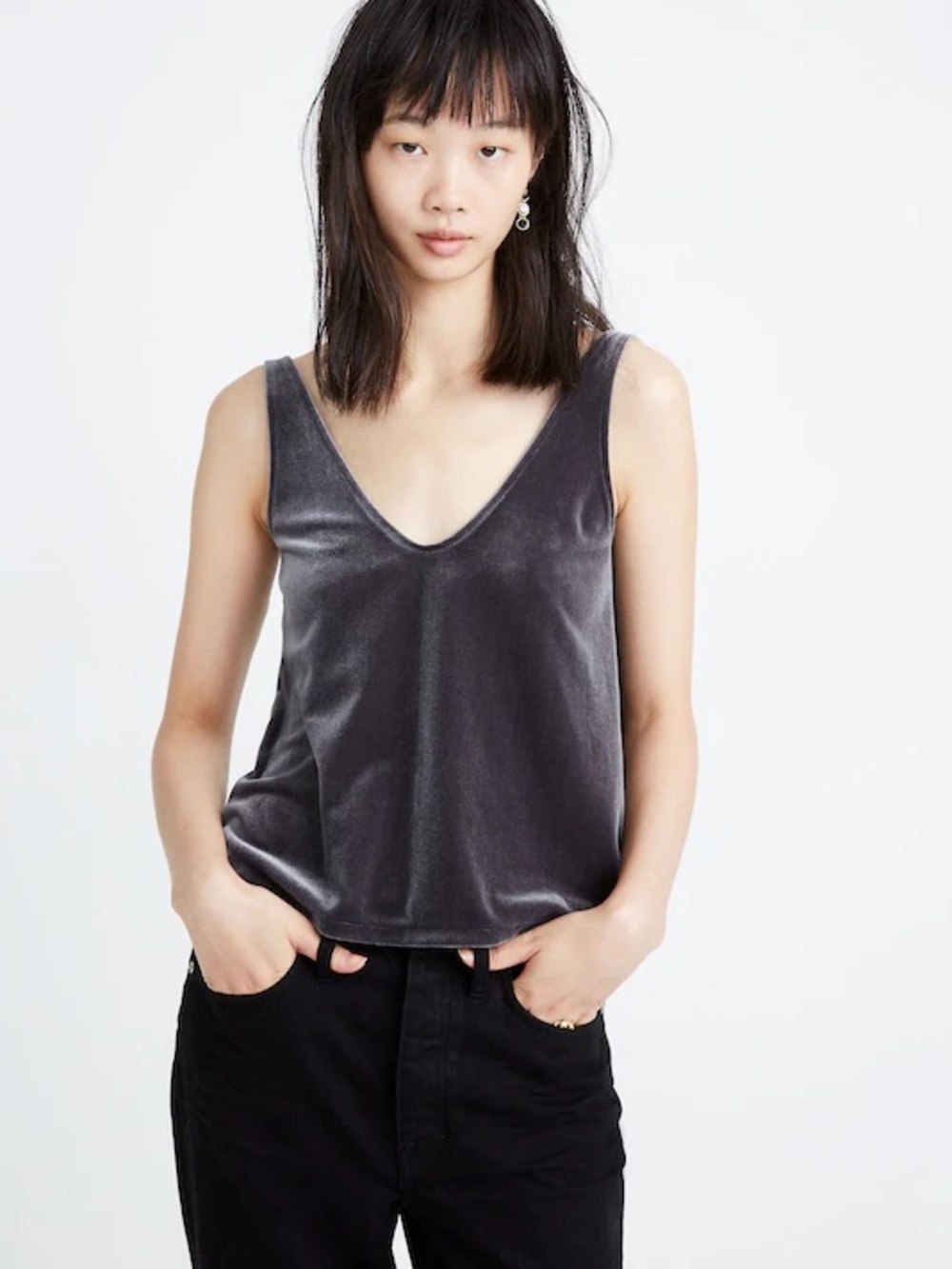 Madewell Velvet Tank Top - Charcoal
